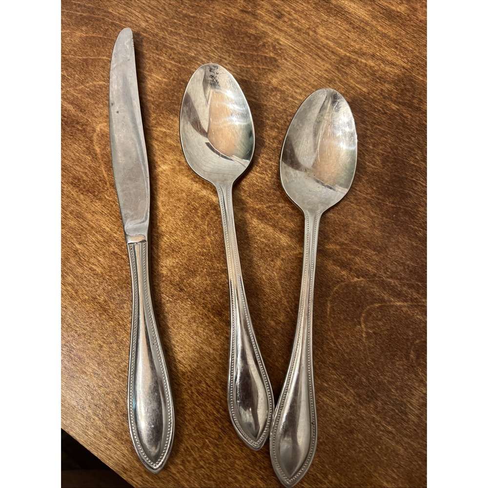 3Wallace 18/10 Continental Bead Stainless Steel 7.5" Spoon & Knife Flatware